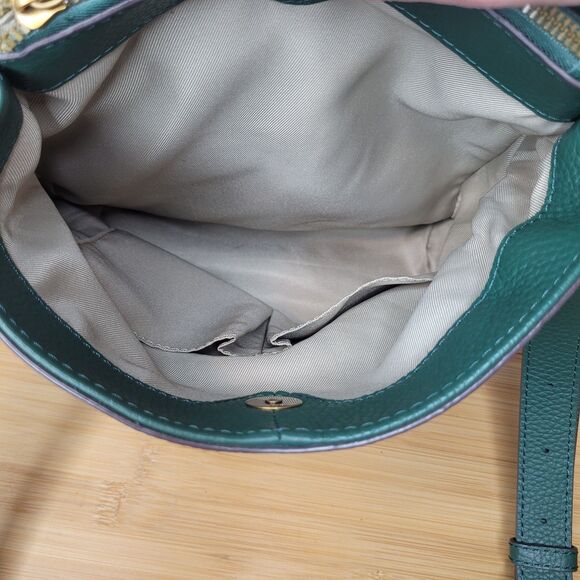 American Leather Co Luca Triple Entry Crossbody Bag Deep Emerald Green Pebbeled - Picture 6 of 15